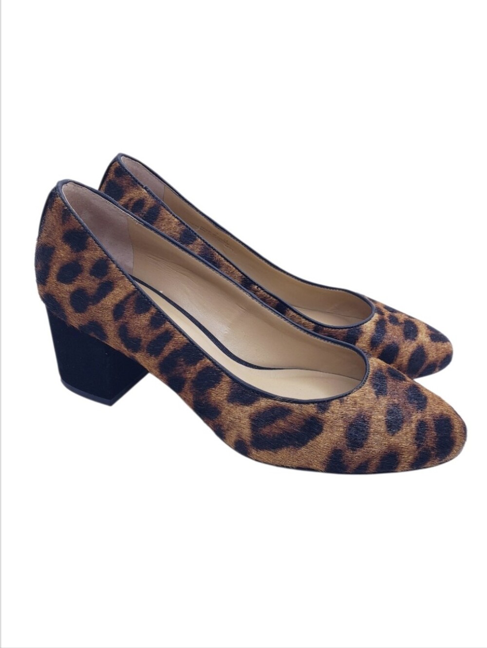 Talbots Isa Leopard Print Suede Calf Skin Block Heel Pumps Women's Size 7.5
